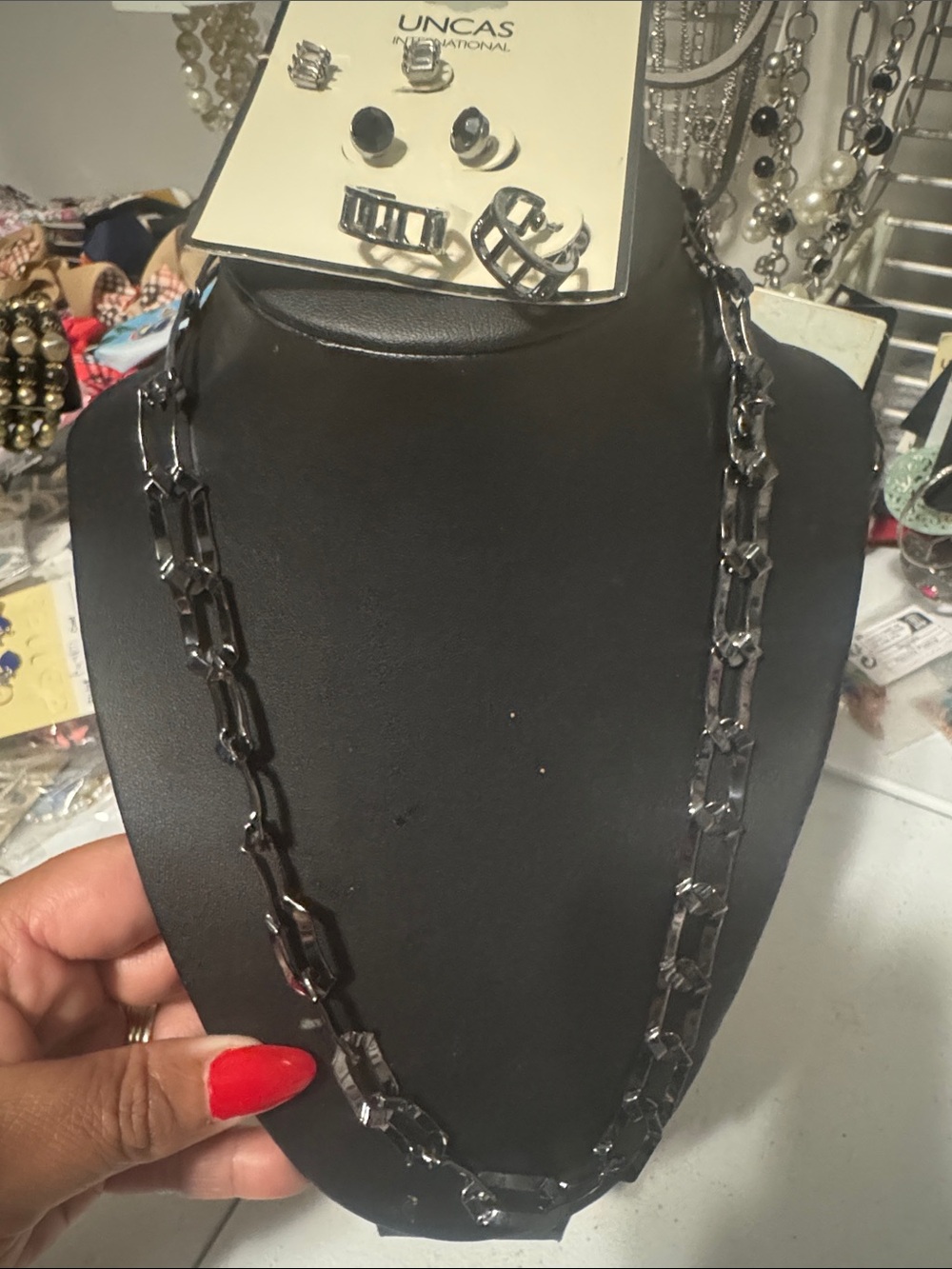 Women's Silver Link Necklace - Polished Gunmetal Finish
